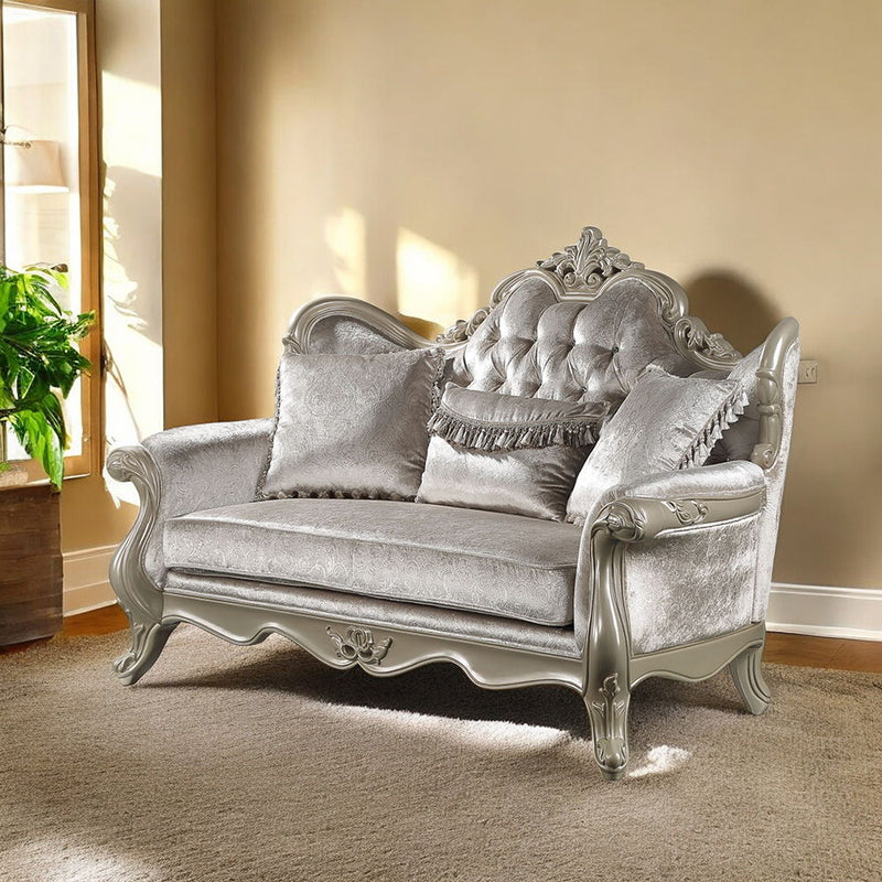 Libertee - Loveseat With 3 Pillows - Beige Fabric & Champagne