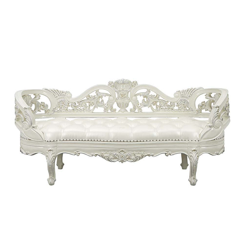 Adara - Bench - Pearl White Synthetic Leather & Antique White