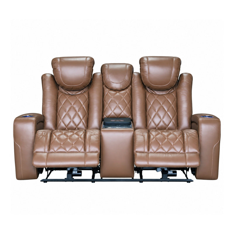 Dorian - Reclining Leather Loveseat With Power Headrest, Footrest And Cooler - Brown
