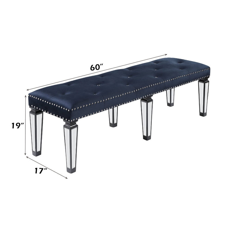Varian II - Bench - Mirrored, Dark Navy Velvet & Black & Sliver