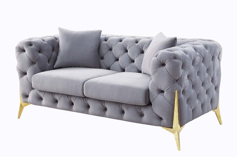 Jelanea - Loveseat With 2 Pillows - Gray Velvet & Gold