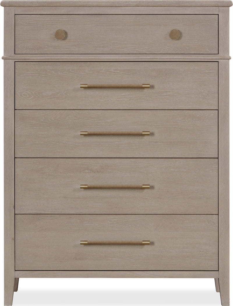 Camden - Five Drawer Oak Wood Chest - Chai