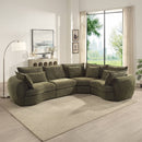 Leighton - Modular Wedge With 4 Pillows - Green Chenille