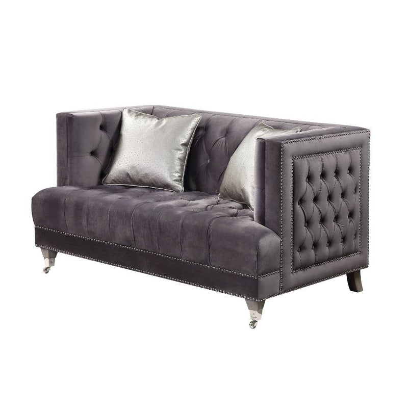 Hegio - Loveseat With 2 Pillows - Gray Velvet