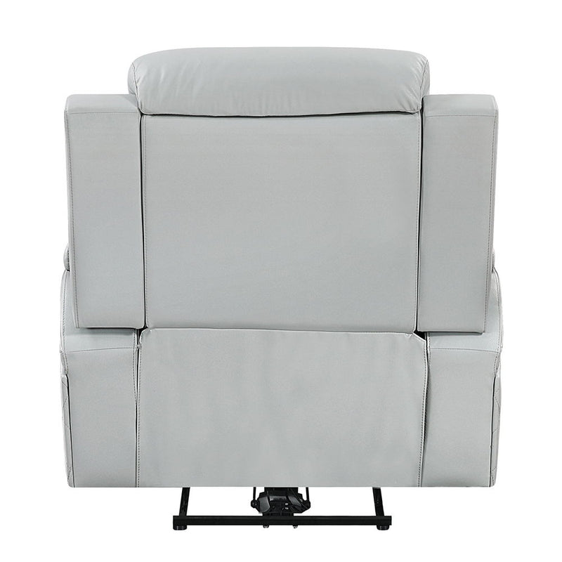 Elonzo - Power Motion Recliner With LED, Power Headrest & Speaker - Light Gray