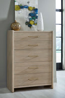 Gardenia - Five Drawer Oak Wood Chest - Chai