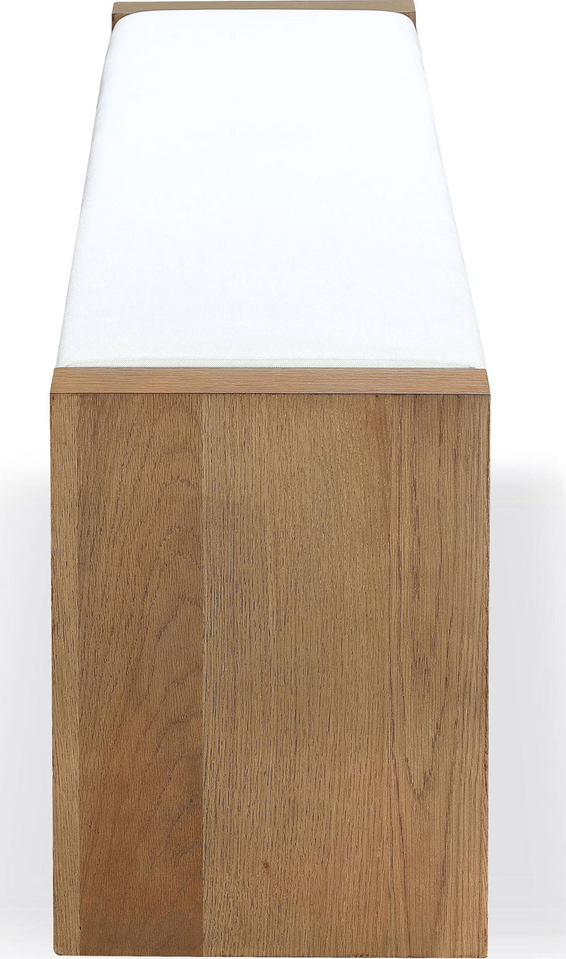 One - Modern Coastal Slab Leg Upholstered Dining Bench - White Oak And White Pearl