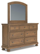 Feddinger - 5 Pc. - Queen Sleigh Storage Bed, Dresser, Mirror, Chest And Nightstand - Medium Brown