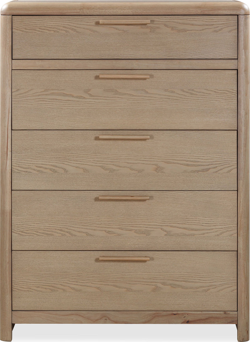 Furano - Five Drawer Ash Wood Chest - Ginger