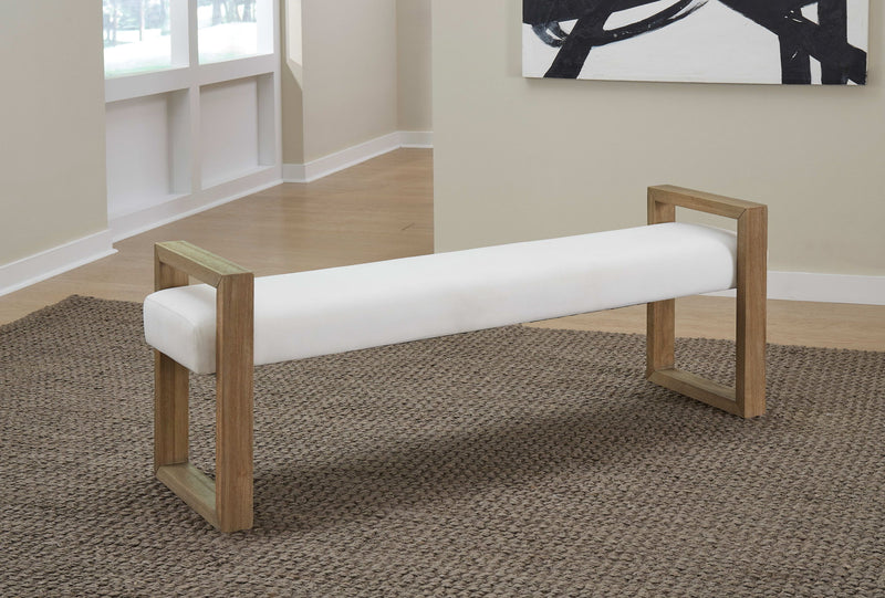 One - Modern Coastal Sled Leg Upholstered Dining Bench - White Pearl And Bisque