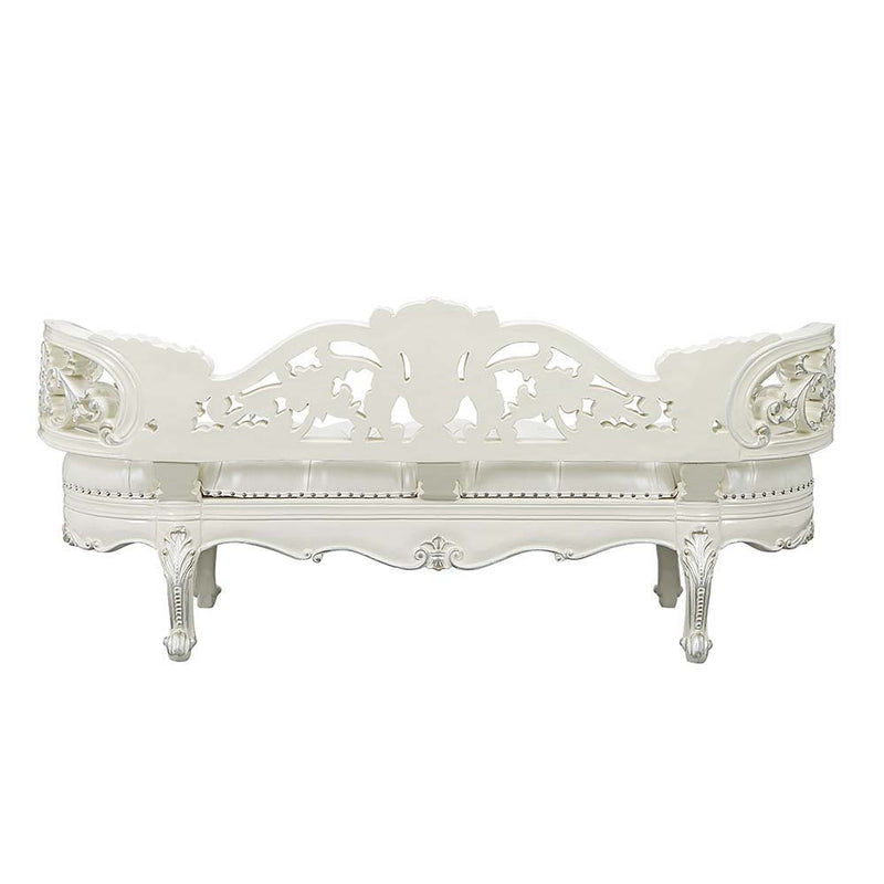 Adara - Bench - Pearl White Synthetic Leather & Antique White