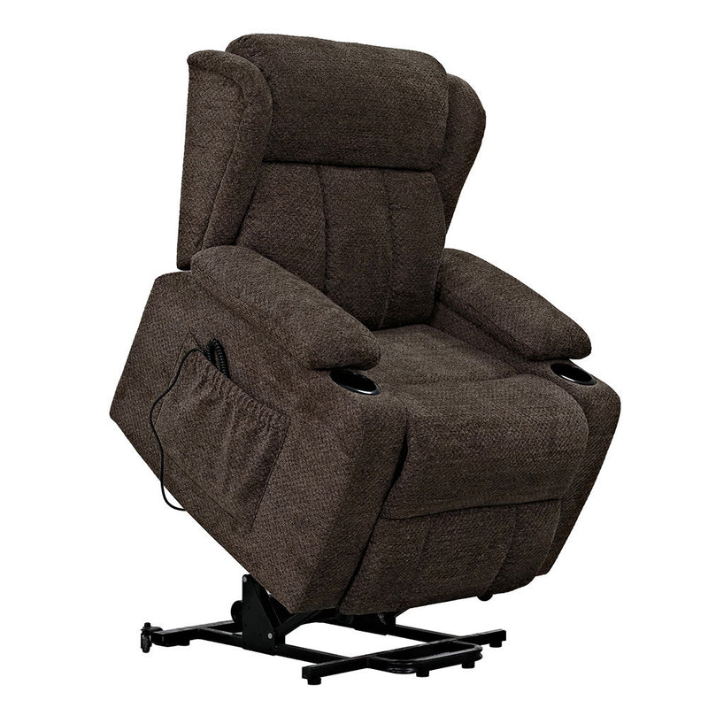 Lusio - Power Motion Recliner With Lift & Cup Holder - Brown