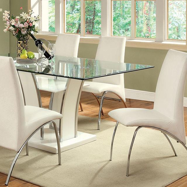 Furniture of America Glenview Dining Table with Glass Top & Pedestal Base CM8372WH-T-TABLE IMAGE 2