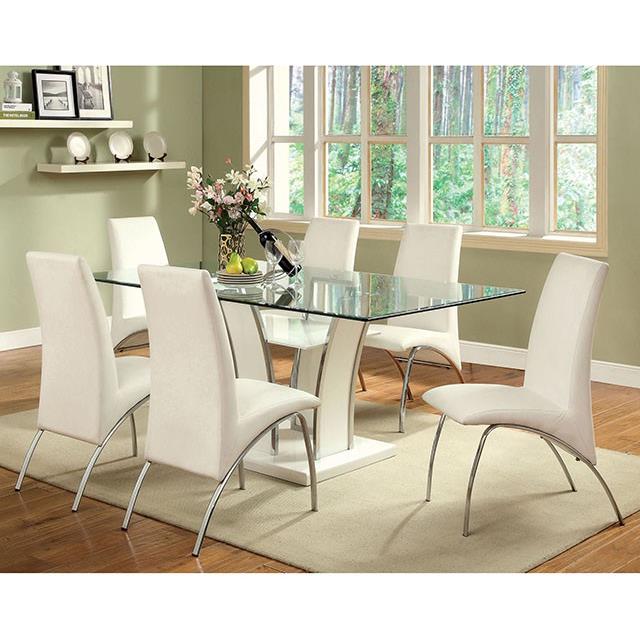 Furniture of America Glenview Dining Table with Glass Top & Pedestal Base CM8372WH-T-TABLE IMAGE 3
