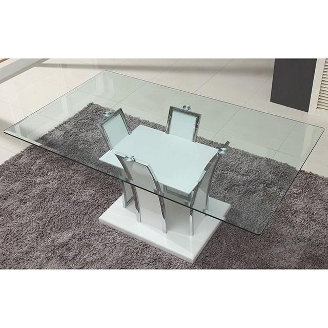 Furniture of America Glenview Dining Table with Glass Top & Pedestal Base CM8372WH-T-TABLE IMAGE 5
