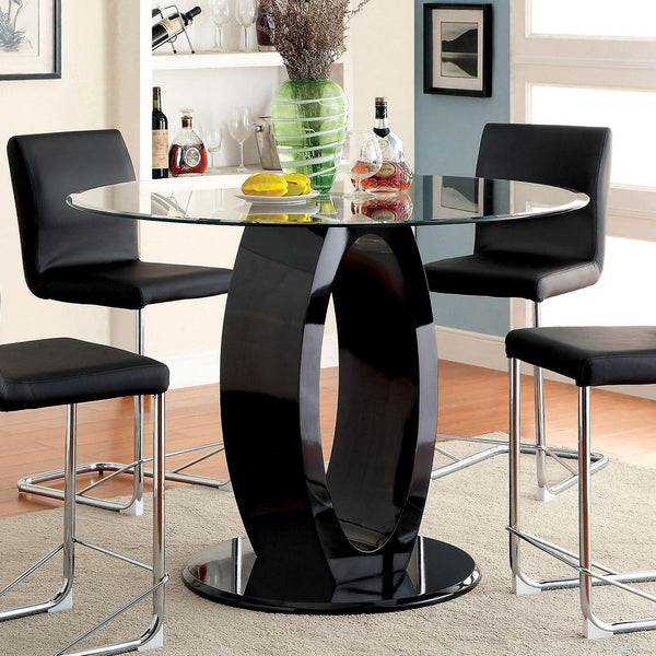 Furniture of America Round Lodia II Counter Height Dining Table with Glass Top and Pedestal Base CM3825BK-RPT-TABLE IMAGE 1