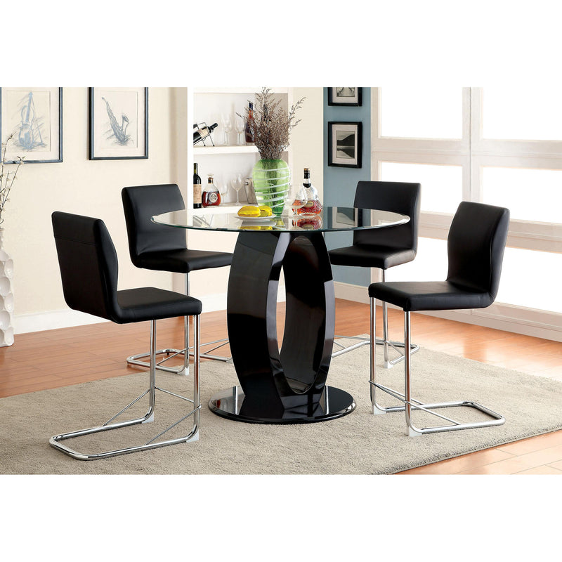 Furniture of America Round Lodia II Counter Height Dining Table with Glass Top and Pedestal Base CM3825BK-RPT-TABLE IMAGE 3