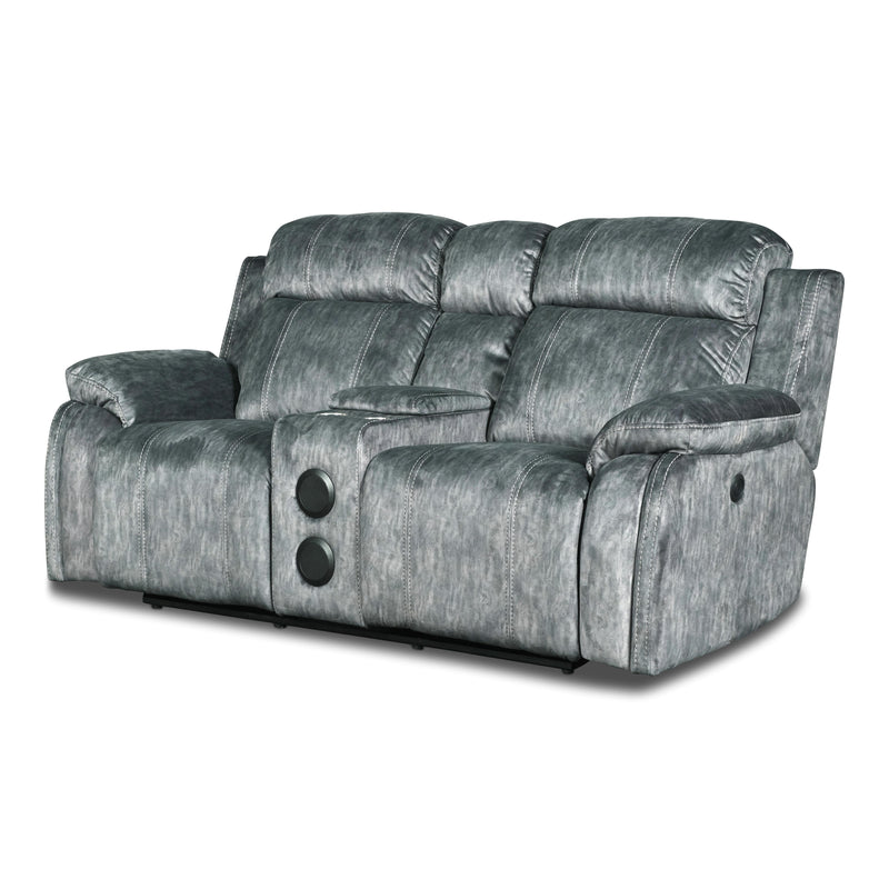 New Classic Furniture Tango Power Reclining Fabric and Leather Look Loveseat U396-25P1-SHW IMAGE 2